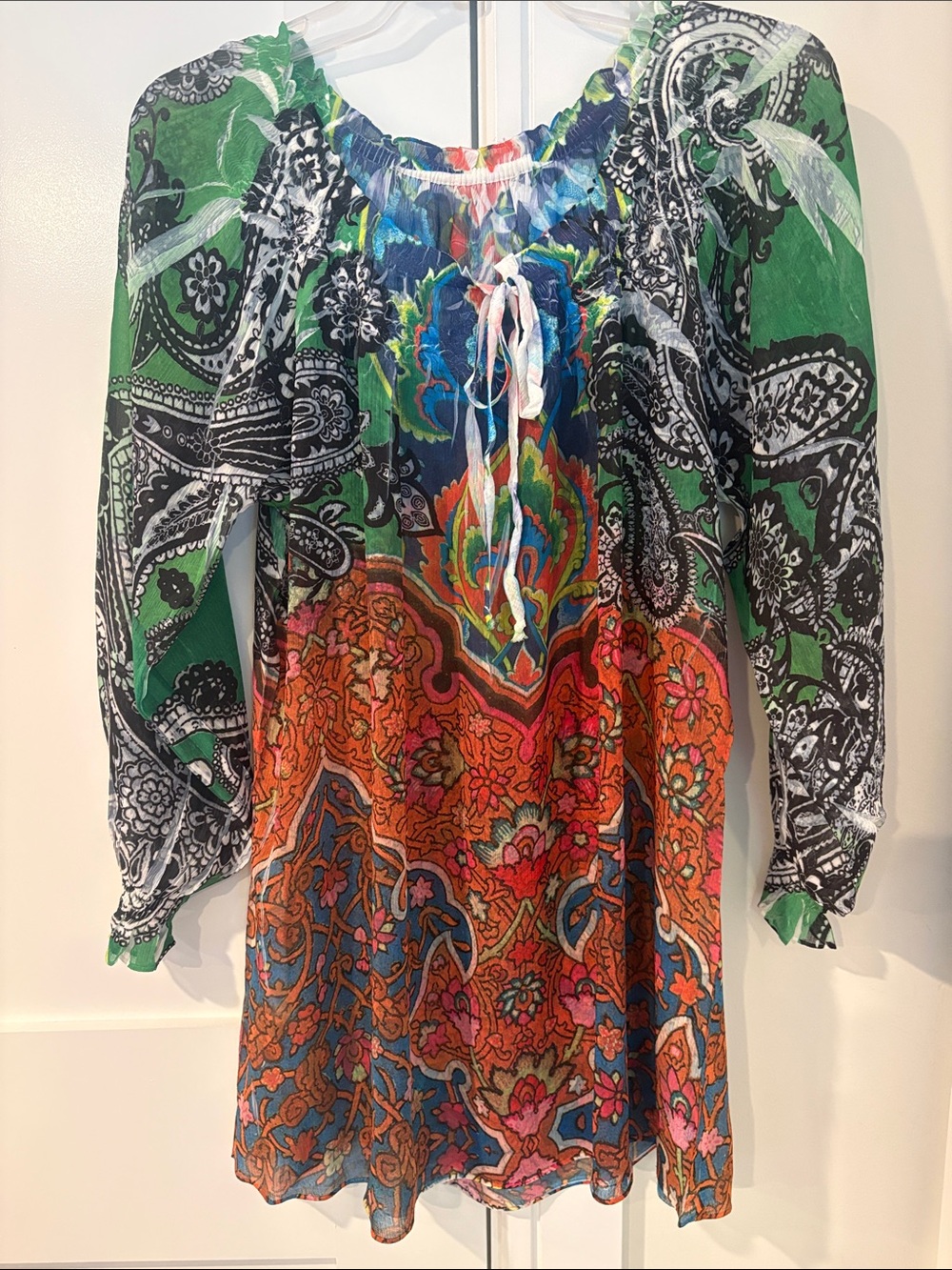 Bohemian Chiffon Woman’s Printed Peasant Blouse Multicolor Size Large